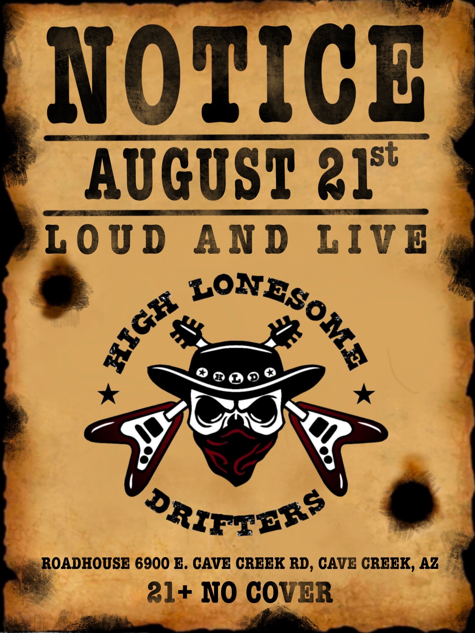 Aug 21 – Loud and Live at Roadhouse, Cave Creek AZ